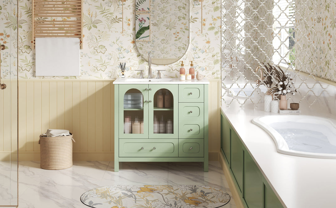 36' Bathroom Cabinet with Waffle Texture Doors, Bathroom Vanity with