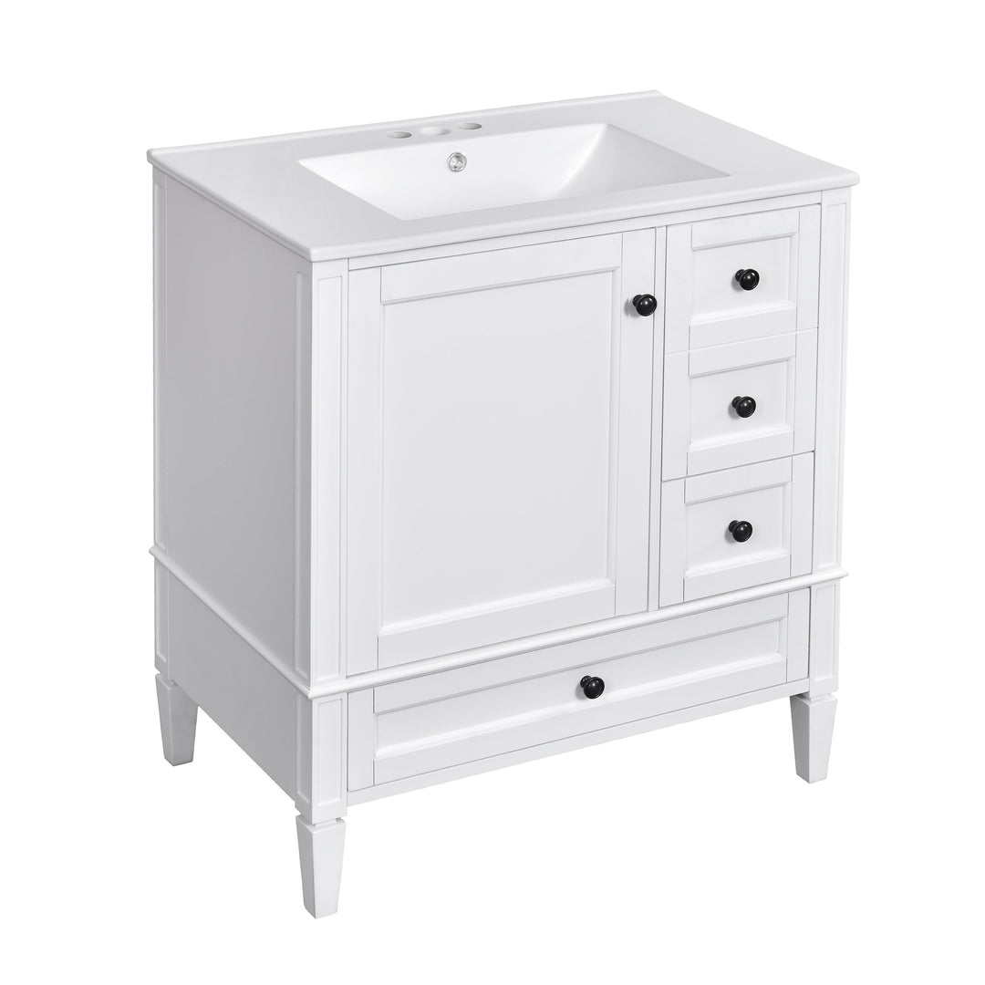 30 Inch Bathroom Vanity with Ceramic Sink, White Bathroom with 3