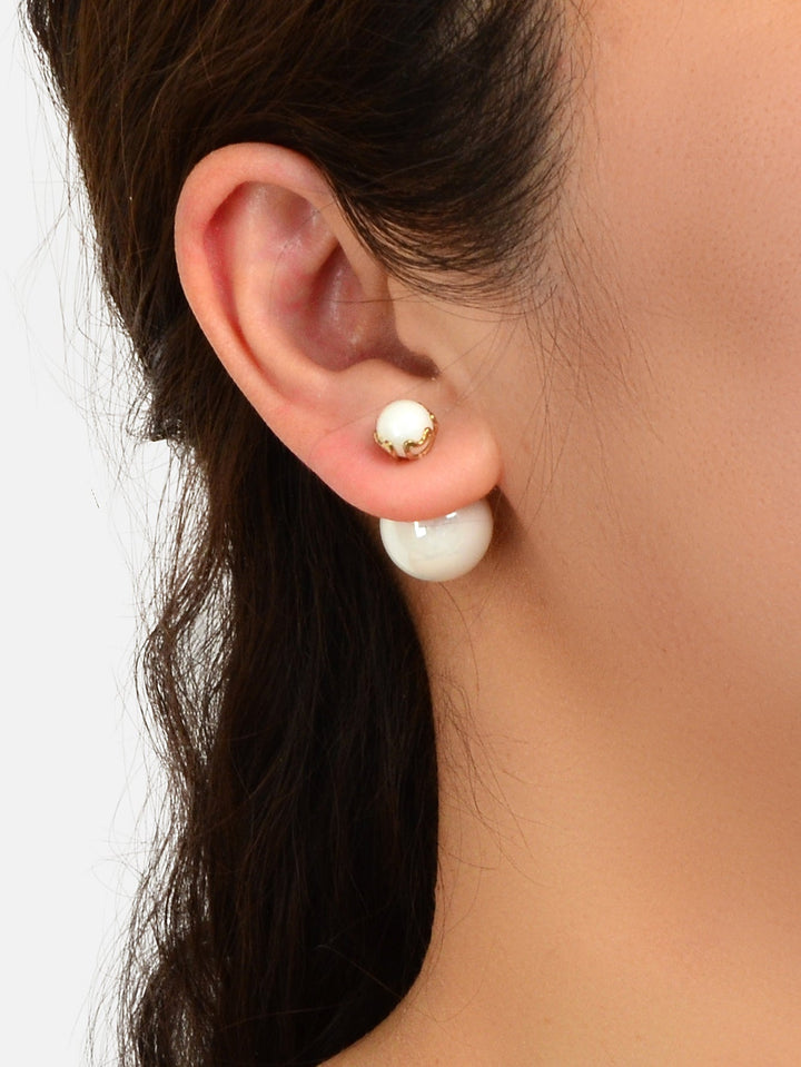 Elegant Jewellery White Beaded Double Ball Ear Jacket Front Back Stud