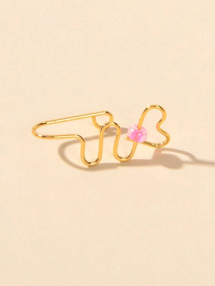 Lip Ear Fake Gold Heart Nose Rings Studs Bead Clip On Nose Hoop