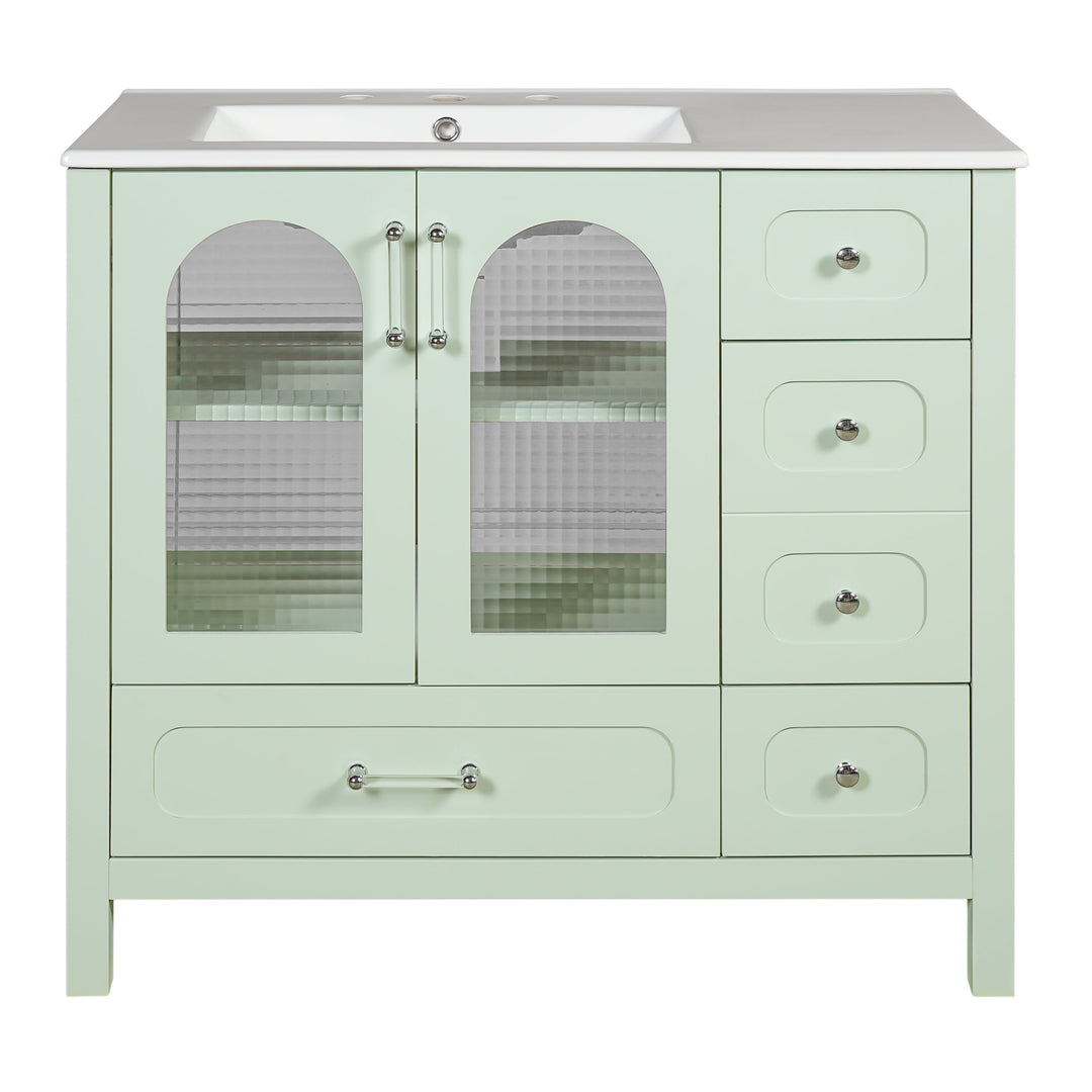 36' Bathroom Cabinet with Waffle Texture Doors, Bathroom Vanity with