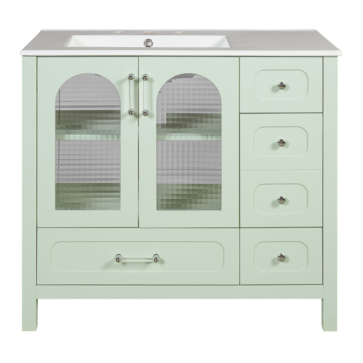 36' Bathroom Cabinet with Waffle Texture Doors, Bathroom Vanity with