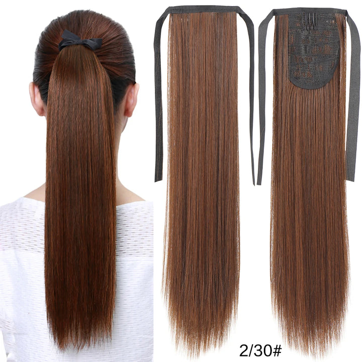 Long Straight Ponytail Extensions With Ties Natural Looking Synthetic Hair Extensions For Women Girls Hair Accessories