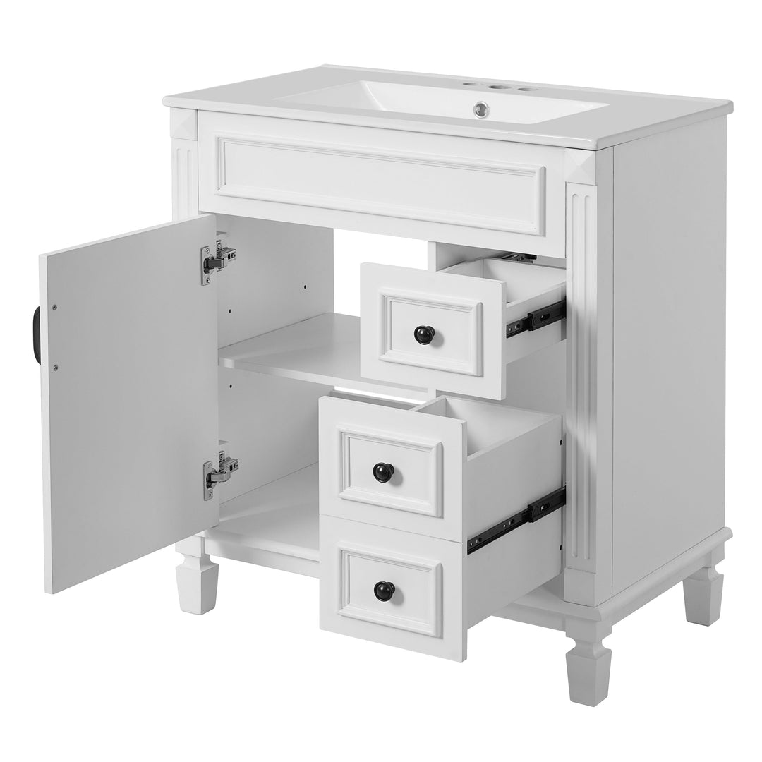 30' Bathroom Vanity with Ceramic Sink, Small Bathroom Sink Cabinet,