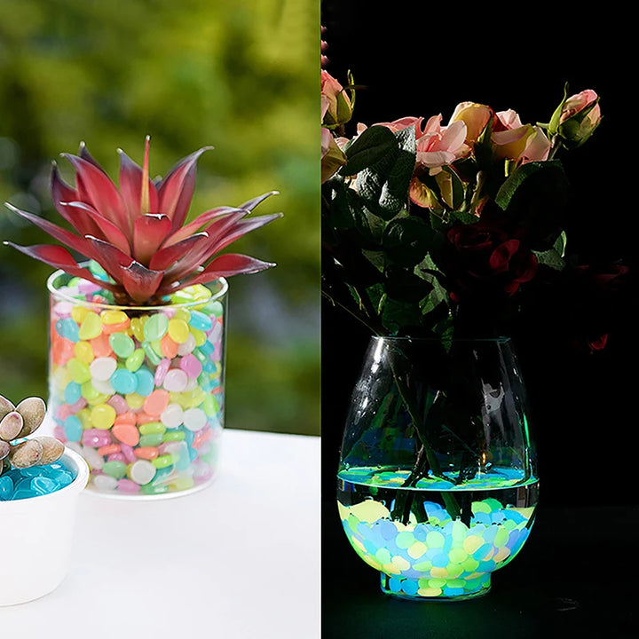 100Pcs Garden Decor Luminous Stones Glow In The Dark Decorative Pebbles Outdoor Fish Tank Decoration Aquarium Accessories