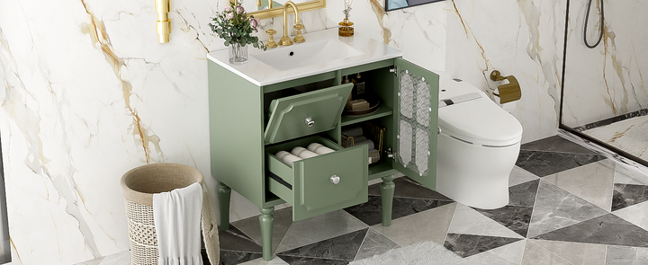 Retro Style 30'' Bathroom Vanity with Ceramic Sink Combo, Freestanding