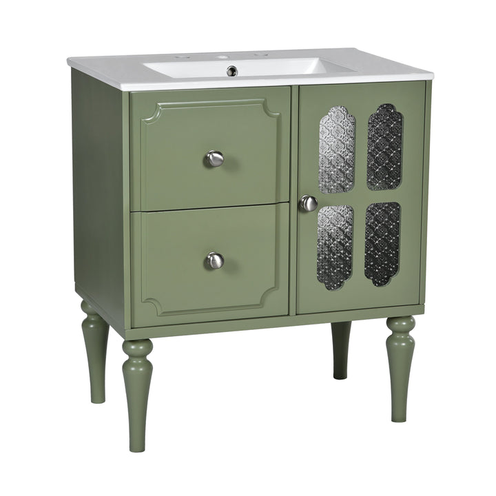 Retro Style 30'' Bathroom Vanity with Ceramic Sink Combo, Freestanding