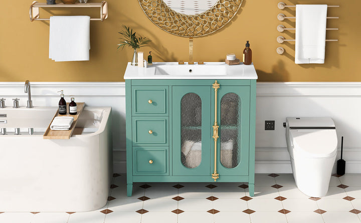 36-inch Bathroom Vanity with 2 Soft Close Doors, Solid Wood Frame