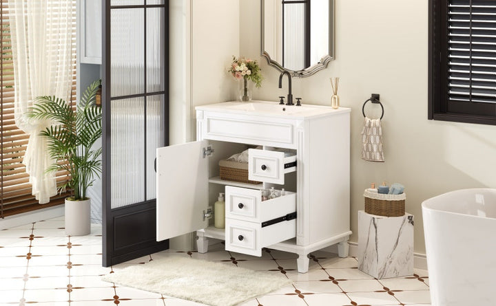 30' Bathroom Vanity with Ceramic Sink, Small Bathroom Sink Cabinet,