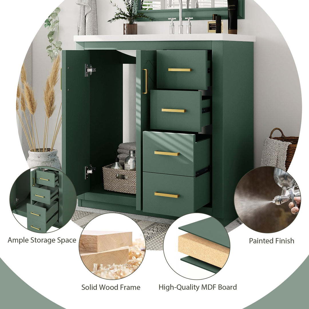 30'' Bathroom Vanity with Ceramic Sink Combo, Solid Wood Frame