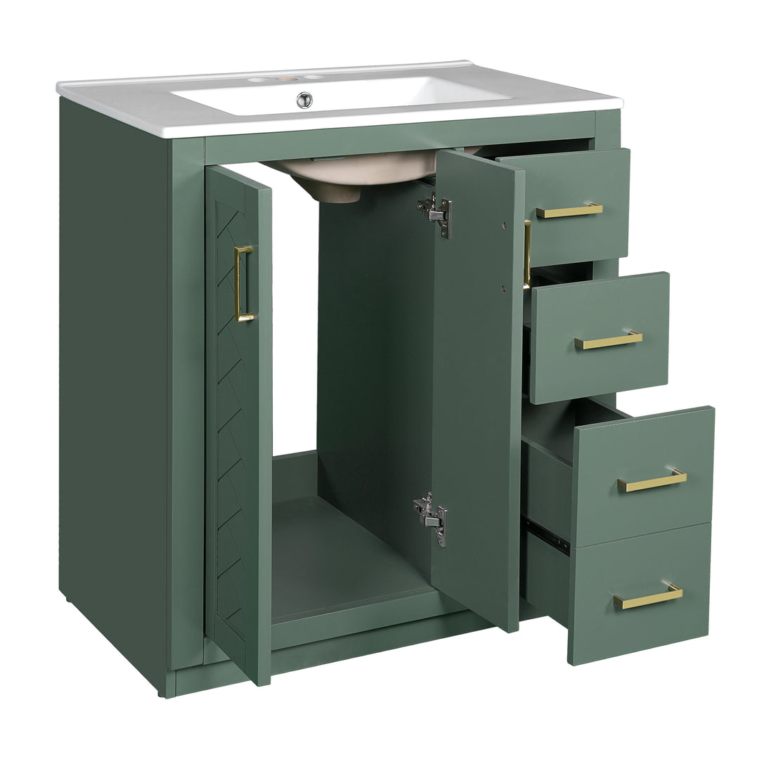30'' Bathroom Vanity with Ceramic Sink Combo, Solid Wood Frame