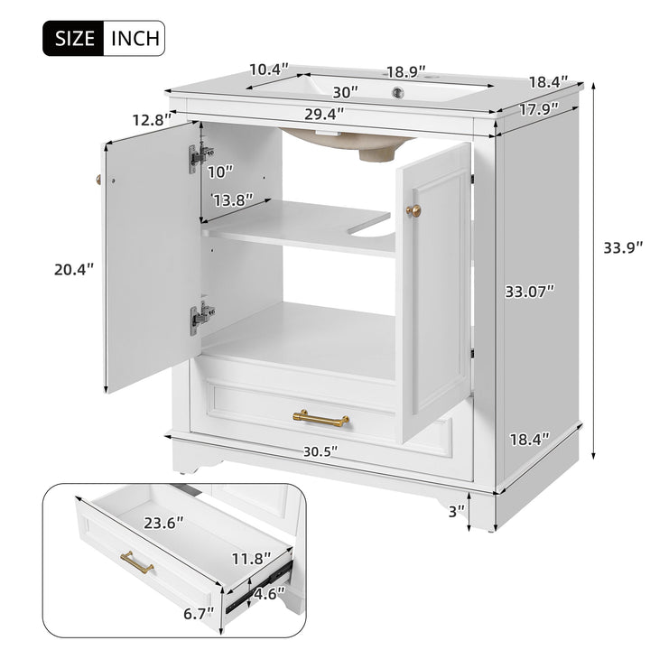 30' Luxurious Bathroom Vanity with Ceramic Sink, Bathroom Vanities