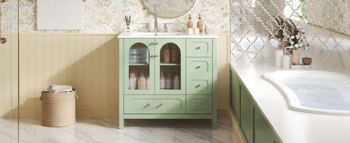 36' Bathroom Cabinet with Waffle Texture Doors, Bathroom Vanity with