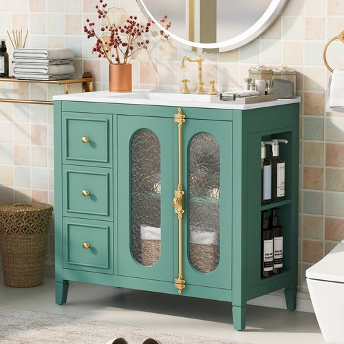 36-inch Bathroom Vanity with 2 Soft Close Doors, Solid Wood Frame