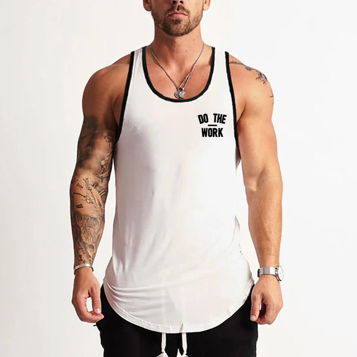 Men White Muscle Tank Tops Print Workout Vest Fitness Sleeveless T-shirt Bodybuilding Sports T-shirt Men Training Gym Clothing