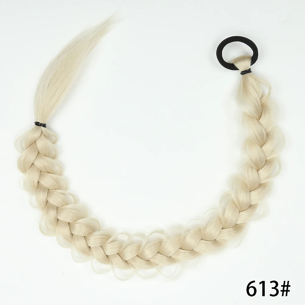 Synthetic Braided Long Ponytail Extensions With Elastic Band 24 34 Inch Blonde Braids Pony Tail Hair Accessories For Party Daily