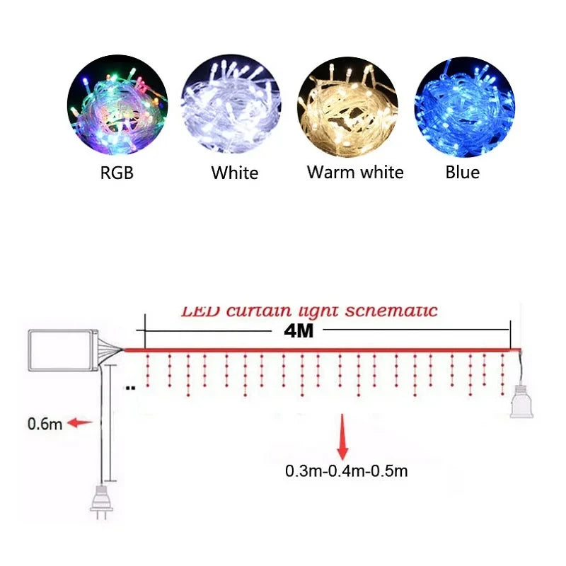Christmas Decoration Led Lights for Outdoor New Year's Garland Fairy Strip Curtain String Wedding Street Garden Holiday Lighting