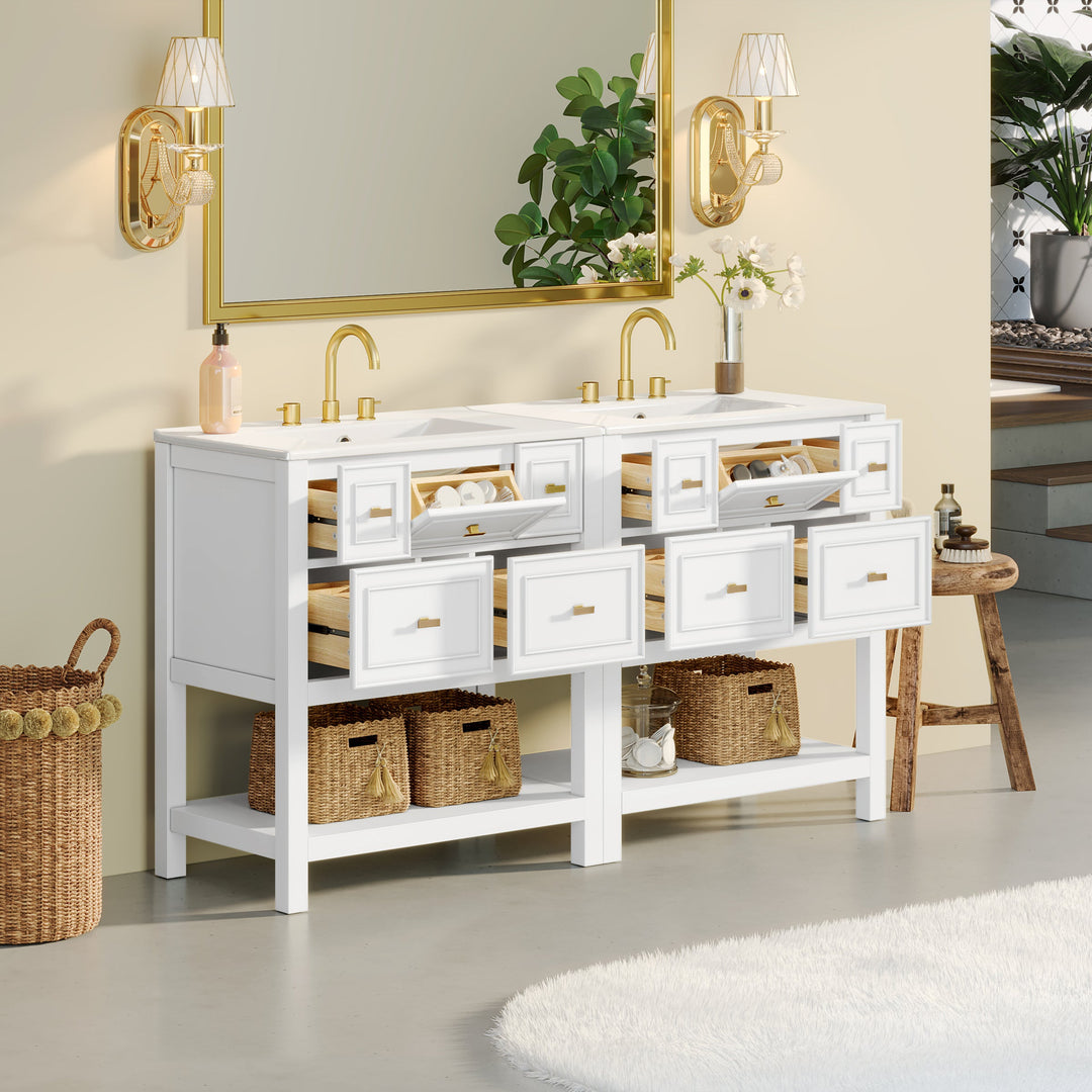 60'' Bathroom Vanity Set with Ceramic Sink (Separate), Free Standing