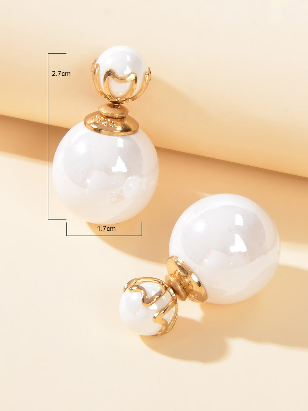 Elegant Jewellery White Beaded Double Ball Ear Jacket Front Back Stud