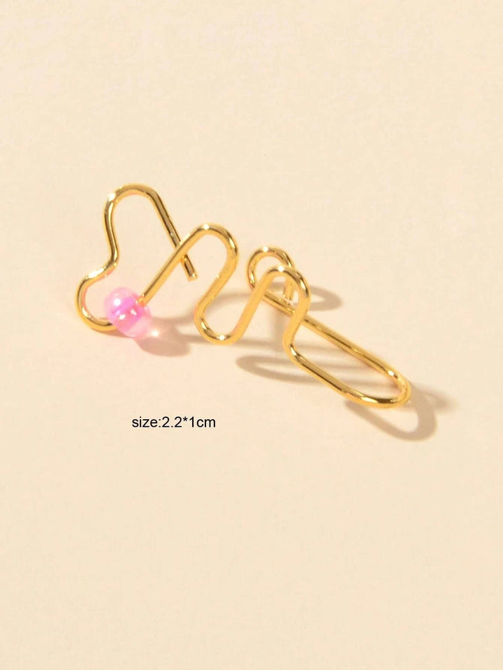 Lip Ear Fake Gold Heart Nose Rings Studs Bead Clip On Nose Hoop