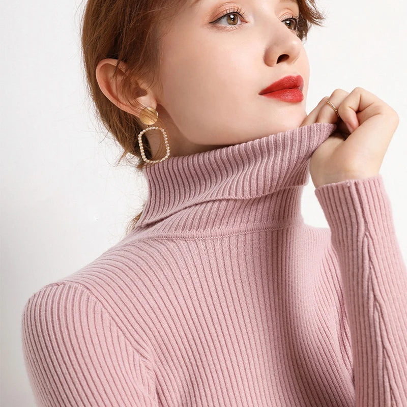 2025 Women Turtleneck Sweater Knitted Soft Pullovers Cashmere Jumpers Basic Solid Soft Sweaters Women Autumn Winter Casual Top