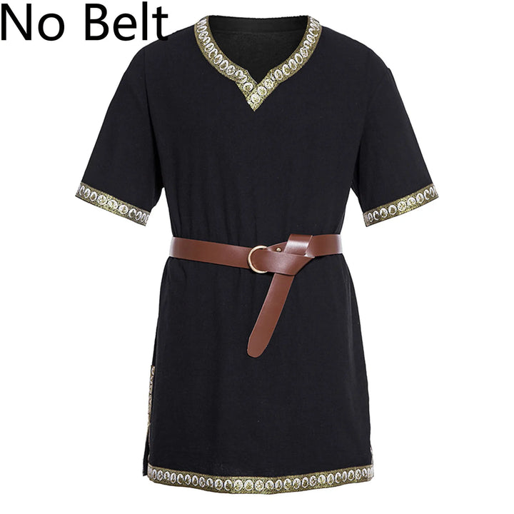 Warrior Men's Shirt Top Vintage Viking Men's Summer Short Sleeve Gothic Shirt Renaissance Pirate Costume Shirt Medieval Tunic