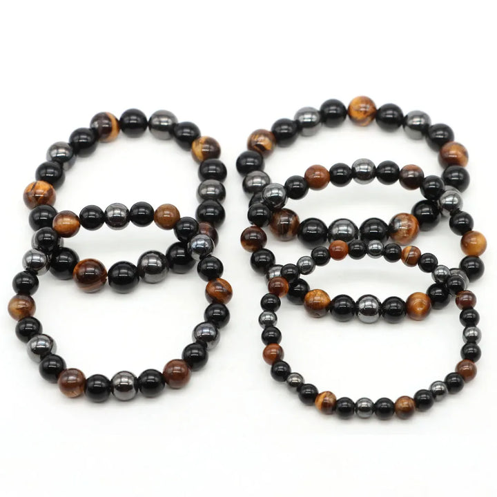 Triple Protection Bracelet Natural Hematite Obsidian Tiger Eye Stone Beads Bracelets Magnetic Health Weight Loss Women Jewelry