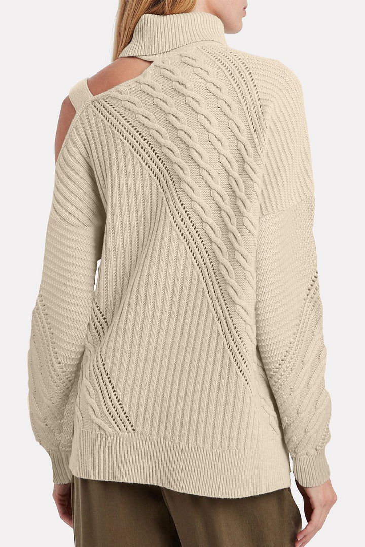 Strapped Cut out Shoulder Turtleneck Sweater