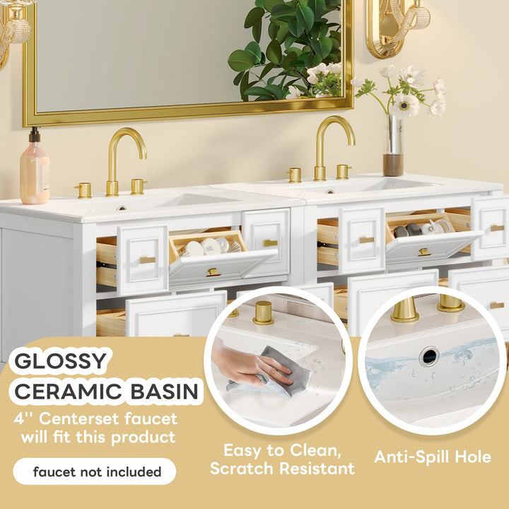 60'' Bathroom Vanity Set with Ceramic Sink (Separate), Free Standing