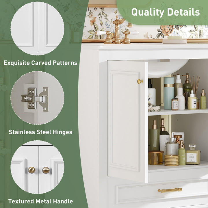 30' Luxurious Bathroom Vanity with Ceramic Sink, Bathroom Vanities