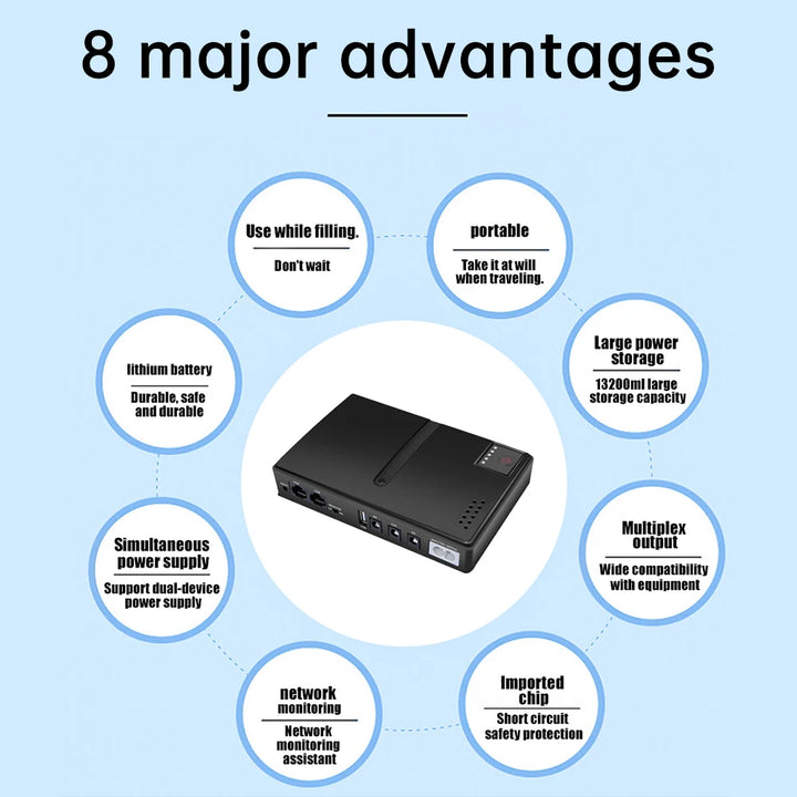 US 1036P Router 5V 9V 12V Optical Cat Monitoring Backup Mobile Uninterruptible Power Supply Phone DC UPS Power Supply 10400mah