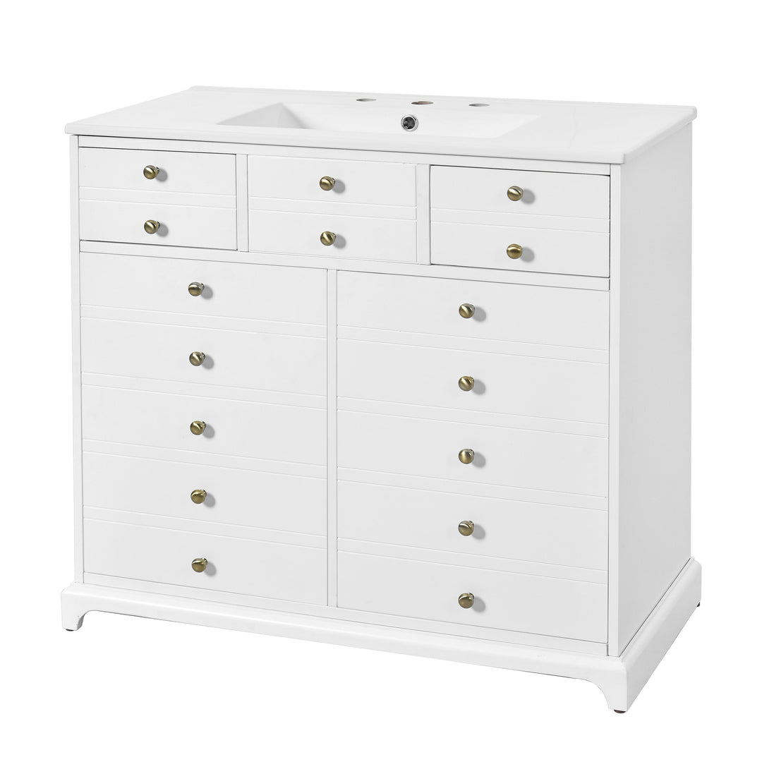 36'' Bathroom Vanity with Ceramic Sink Combo, Solid Wood Frame