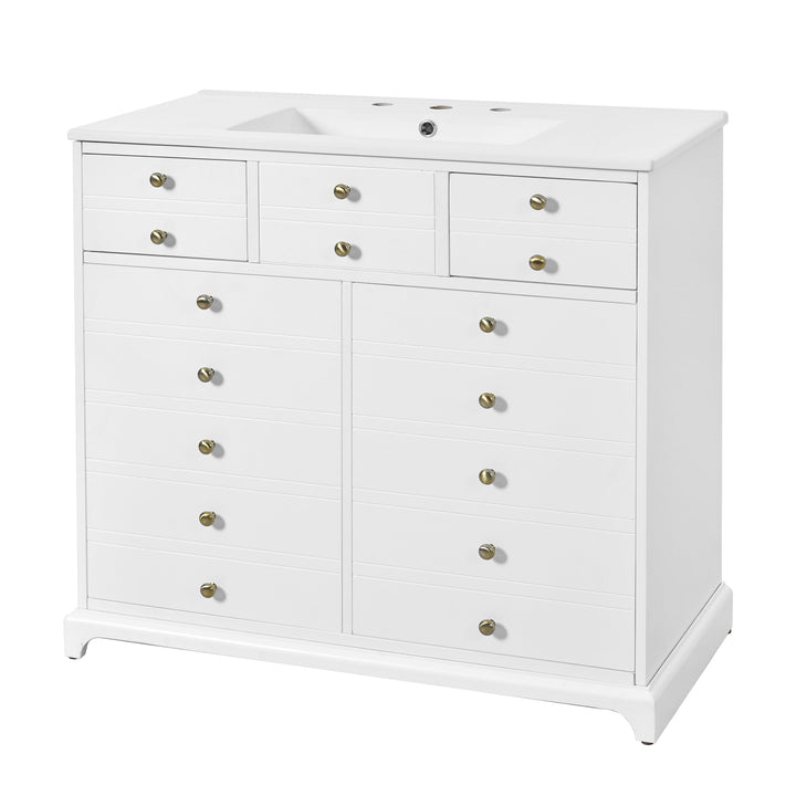 36'' Bathroom Vanity with Ceramic Sink Combo, Solid Wood Frame