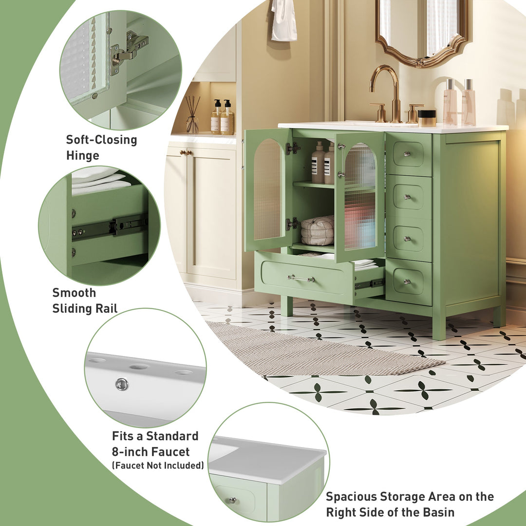 36' Bathroom Cabinet with Waffle Texture Doors, Bathroom Vanity with