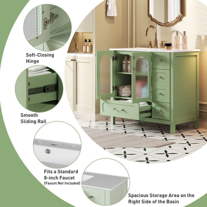 36' Bathroom Cabinet with Waffle Texture Doors, Bathroom Vanity with