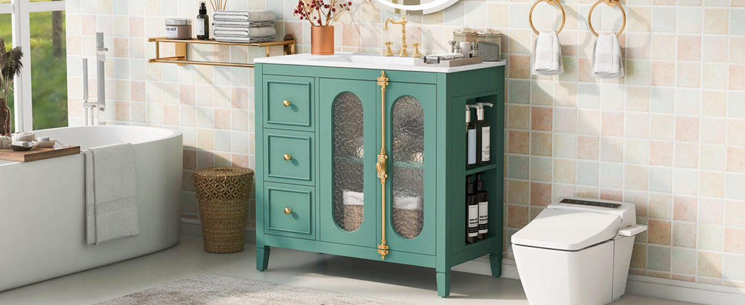 36-inch Bathroom Vanity with 2 Soft Close Doors, Solid Wood Frame