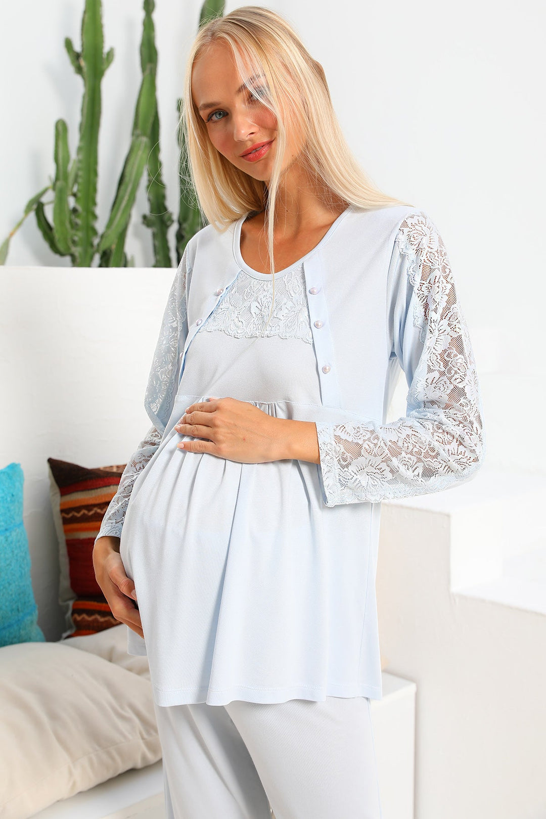 Shopymommy 55703 Elegance Lace Sleeves 3-Pieces Maternity & Nursing