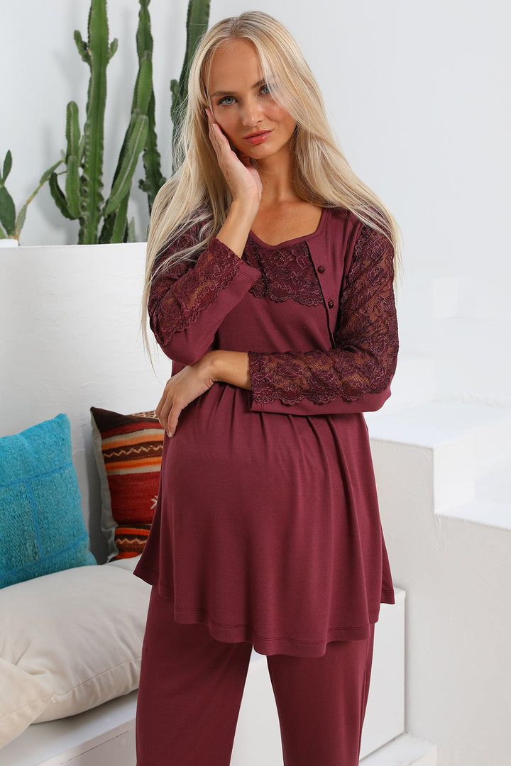 Shopymommy 55703 Elegance Lace Sleeves 3-Pieces Maternity & Nursing