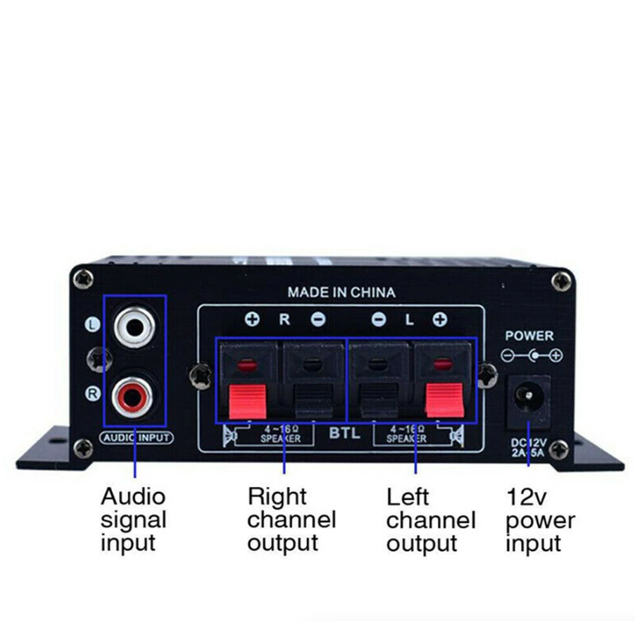 400W 12V 2 Channel Powerful Stereo Audio Power Amplifier HiFi Bass Amp