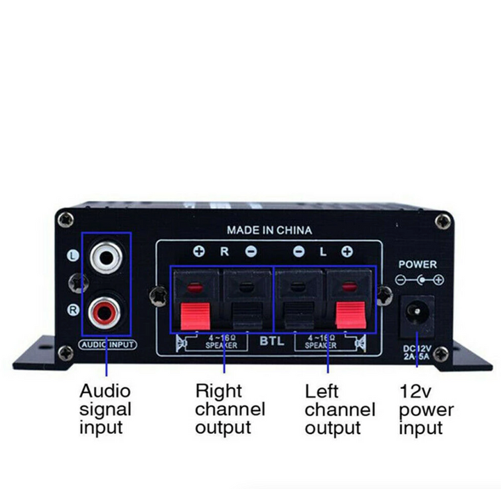 400W 12V 2 Channel Powerful Stereo Audio Power Amplifier HiFi Bass Amp