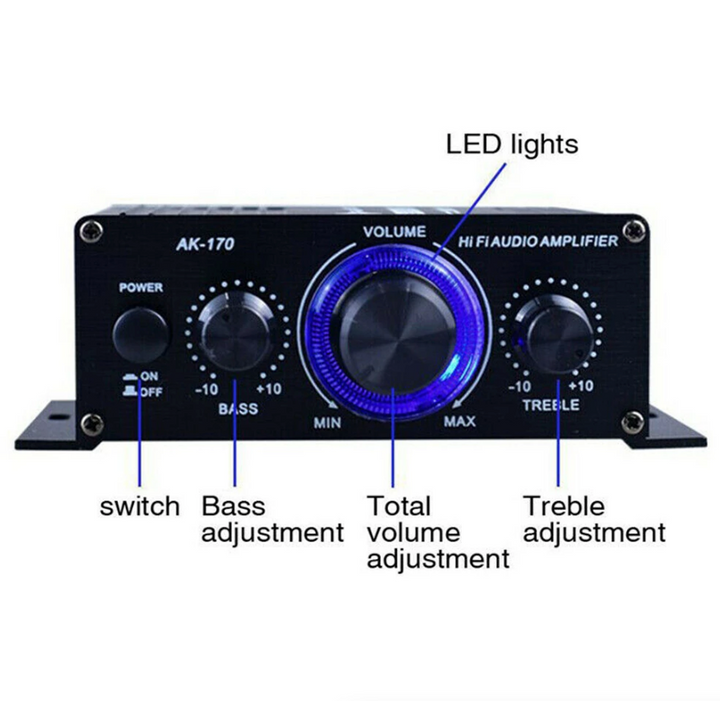 400W 12V 2 Channel Powerful Stereo Audio Power Amplifier HiFi Bass Amp