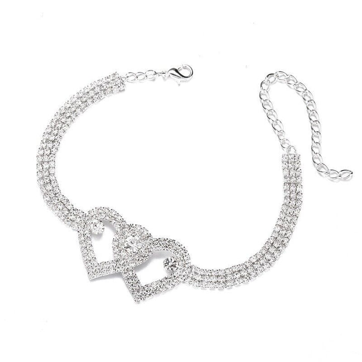 Double Heart Anklet Bracelet Love Barefoot Chain Bling Crystal Ankle