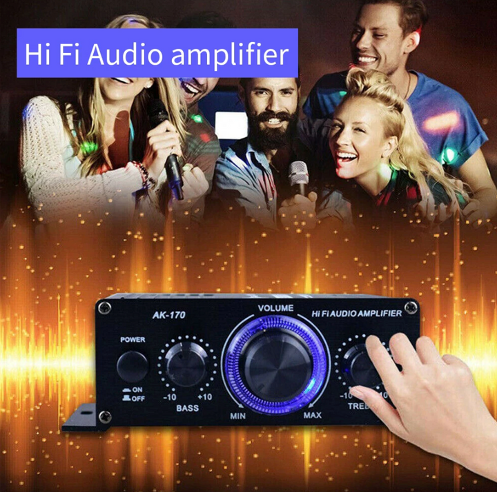 400W 12V 2 Channel Powerful Stereo Audio Power Amplifier HiFi Bass Amp