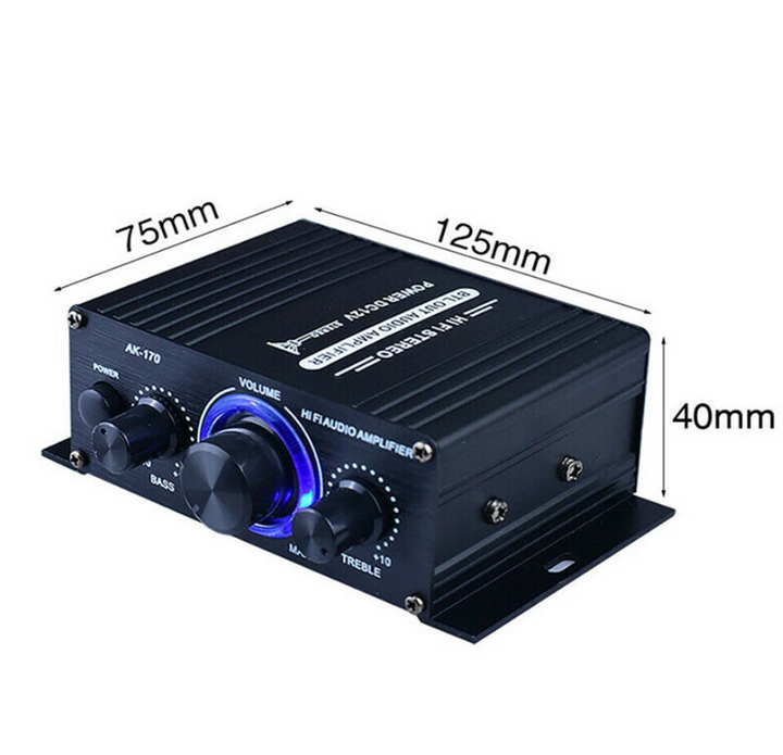 400W 12V 2 Channel Powerful Stereo Audio Power Amplifier HiFi Bass Amp
