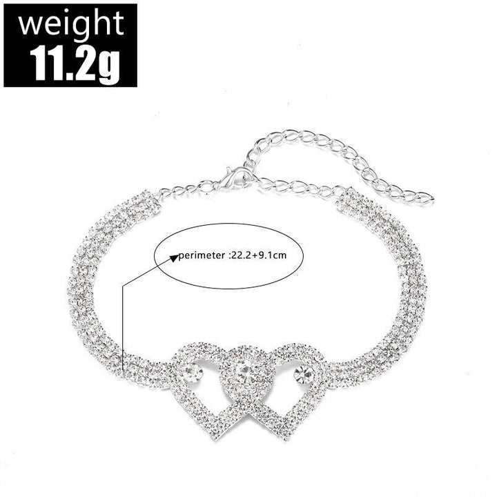 Double Heart Anklet Bracelet Love Barefoot Chain Bling Crystal Ankle