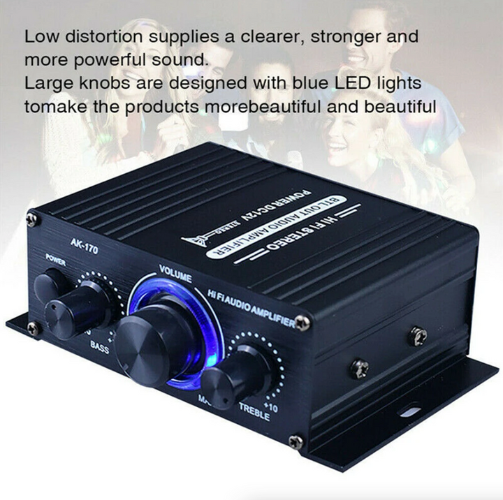 400W 12V 2 Channel Powerful Stereo Audio Power Amplifier HiFi Bass Amp