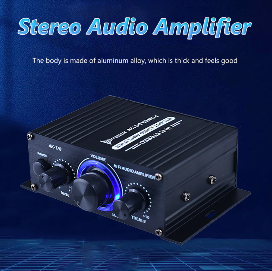 400W 12V 2 Channel Powerful Stereo Audio Power Amplifier HiFi Bass Amp