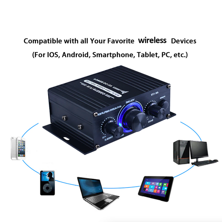 400W 12V 2 Channel Powerful Stereo Audio Power Amplifier HiFi Bass Amp
