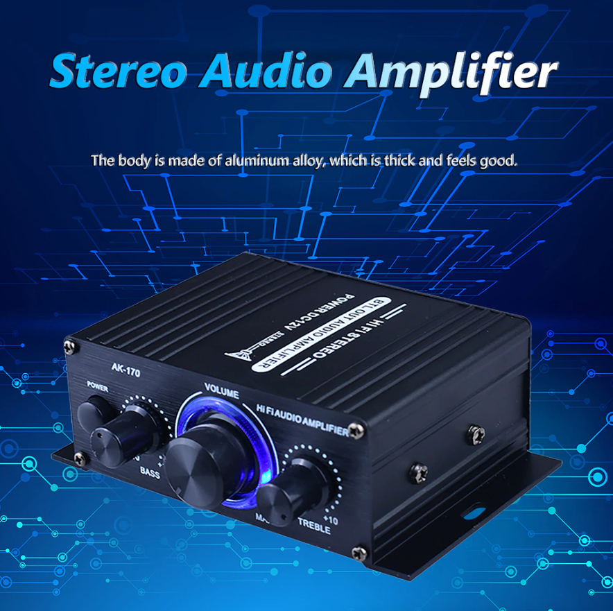 400W 12V 2 Channel Powerful Stereo Audio Power Amplifier HiFi Bass Amp