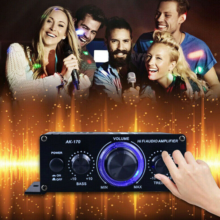 400W 12V 2 Channel Powerful Stereo Audio Power Amplifier HiFi Bass Amp